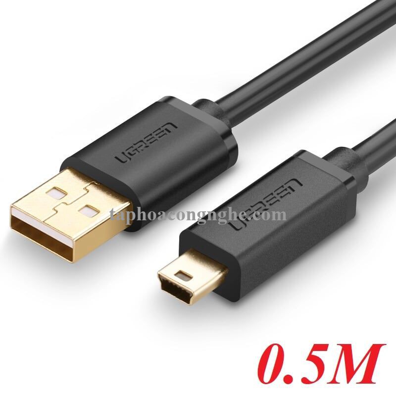 Ugreen 10354 0.5M màu Đen Cáp sạc truyền dữ liệu USB 2.0 sang MINI USB đầu mạ vàng US132 30010354